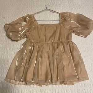 Champagne shimmery babydoll puff sleeve top size large